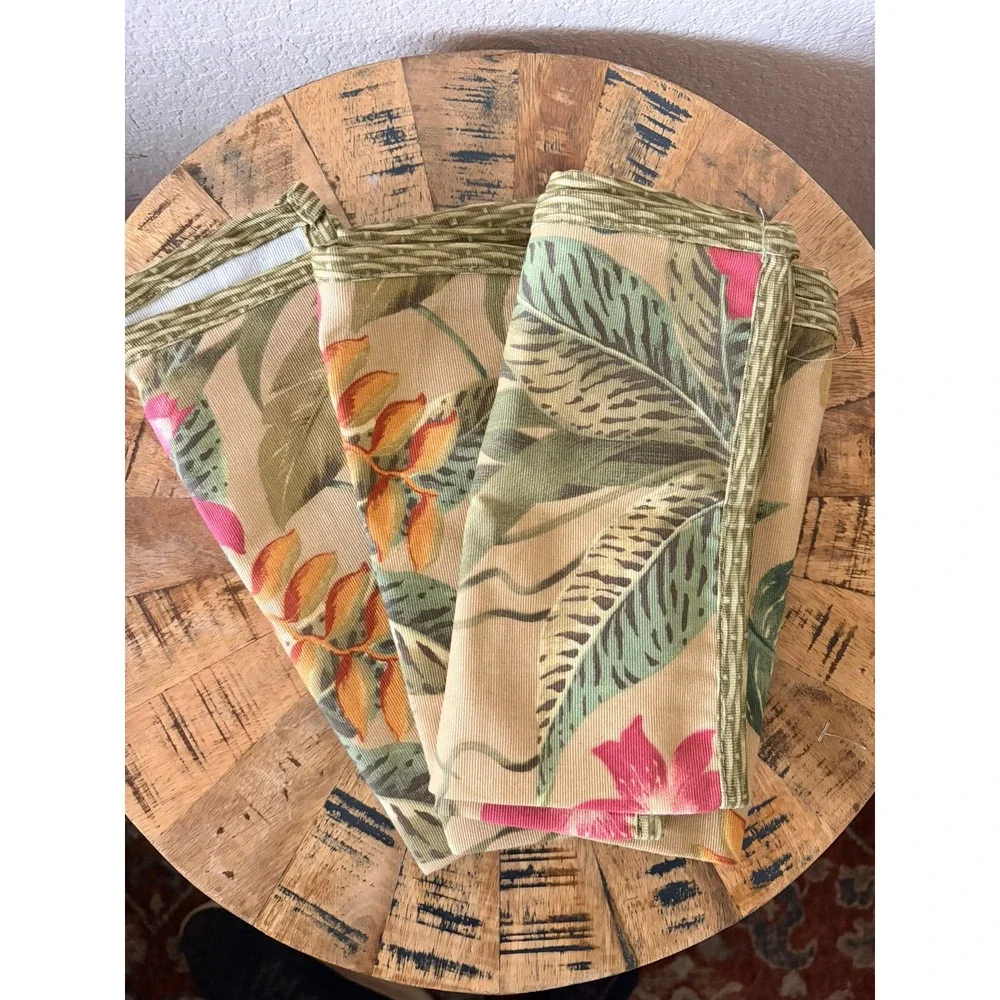 Set‎ of 3 Tropical Floral Cotton Napkins Hibiscus Palm Leaf Botanical RN 32293